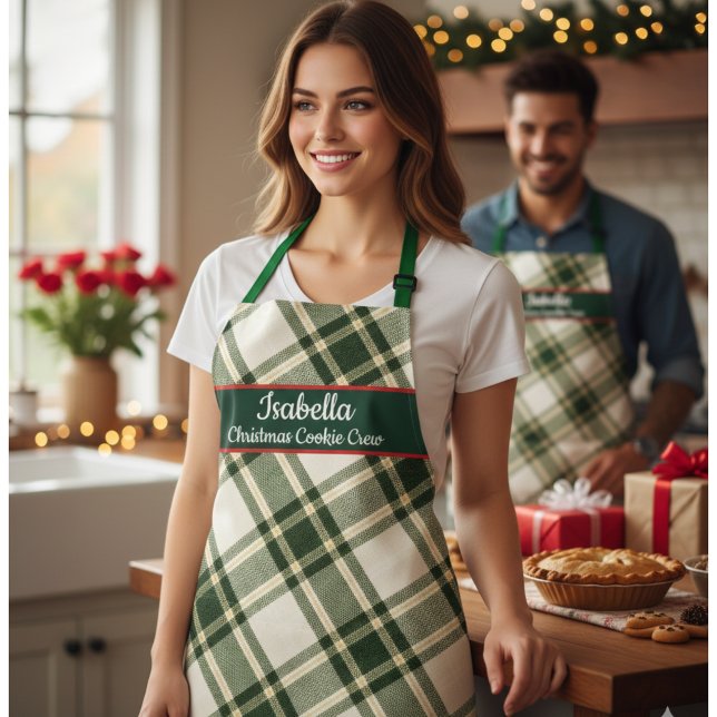 Tablier Red Green Tartan Plaid Personalized Christmas  Apr (Red Green Tartan Plaid Personalized Christmas Apron)
