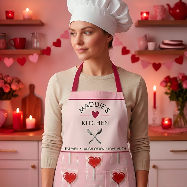 Tablier Red Heart Lollipop – Valentine Candy Illustration (#ValentineApron#ValentinesDayGift#LoveThemedApron#KitchenLove#ChefApron#ValentineKitchen#Romantic)