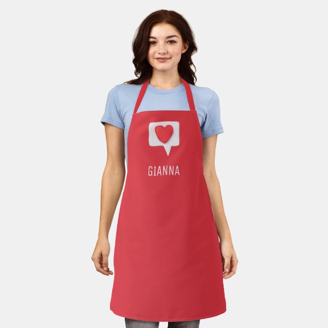 Tablier Red Love Heart Romantic Girl Nom personnalisé (Porté)