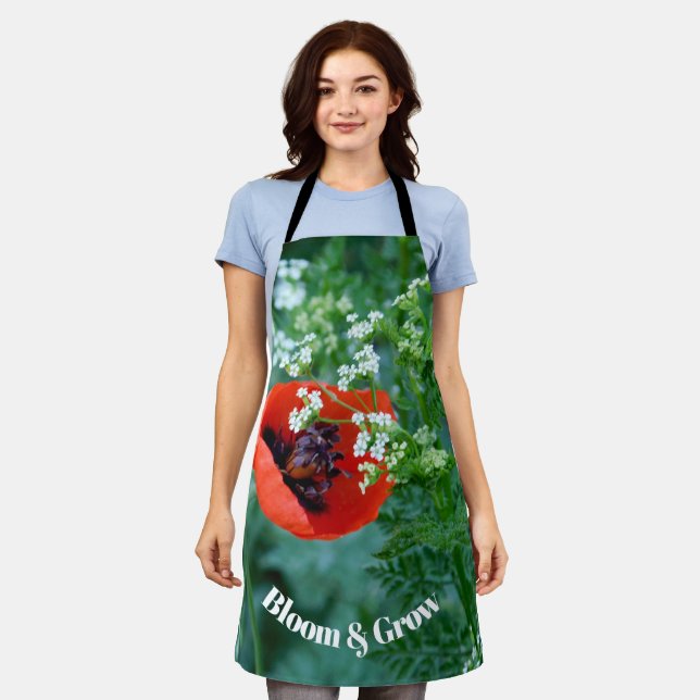 Tablier Red Poppy Flower Macro Art: Kitchen Apron (Porté)