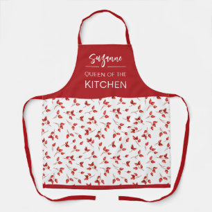 Tablier Red Rosehips Berries Motif Nom de script moderne.