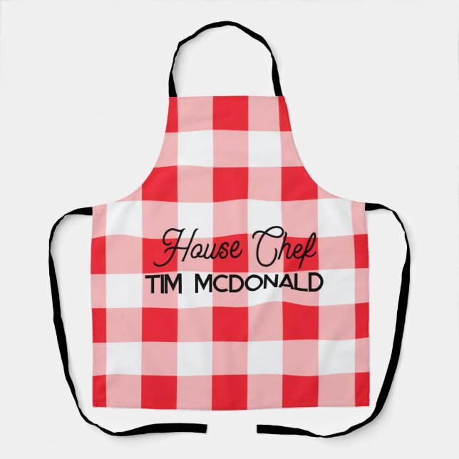 Tablier Red White Check Gingham HOUSE CHEF (Recto)