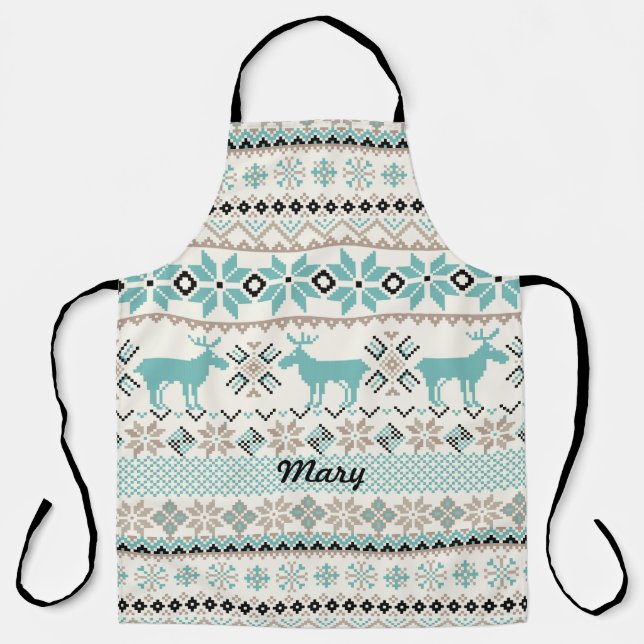 Tablier Reindeer et Motif nordique de flocon de neige (Recto)