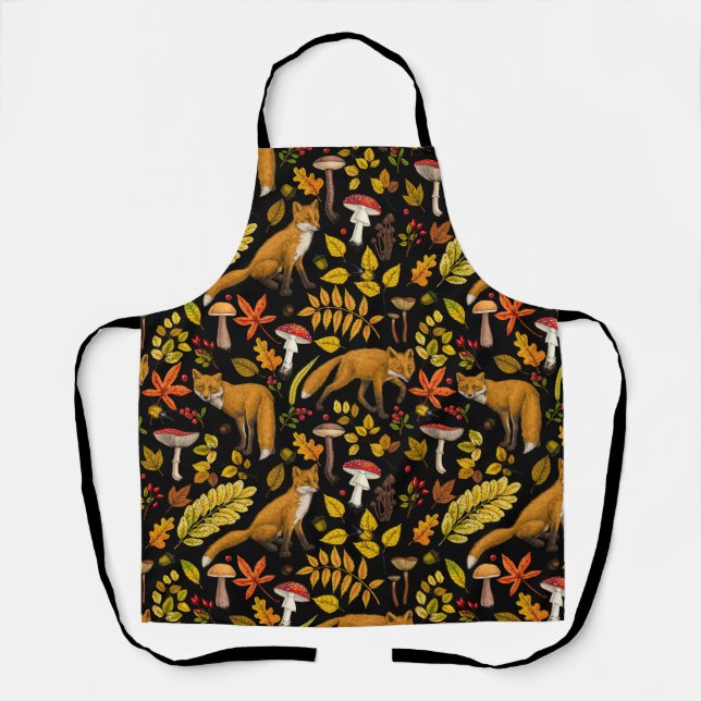Tablier Renard d'automne sur noir (Recto)