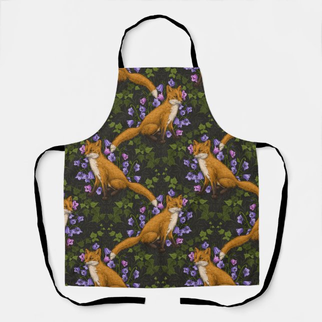 Tablier Renard, fleurs et lierre, vert, orange et viole (Recto)