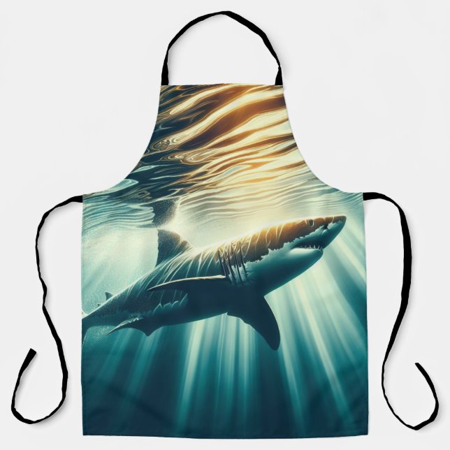 Tablier Requin dans la mer bleue profonde & soleil (Recto)