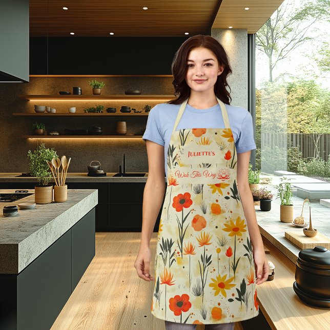 Tablier Résumé Floral Abstrait en Rouge et Orange (Créateur téléchargé)