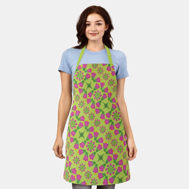 Tablier Retro Bell Fleur Mandalas Vert Moyen Apron (Porté)