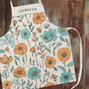 Tablier Retro Boho Floral Pastel Nom