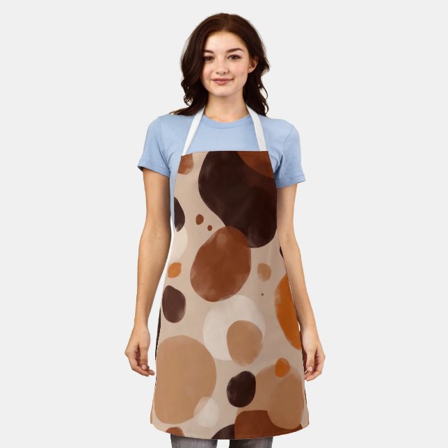 Tablier Retro Brown Dot Pattern All-Over Print Apron (Porté)