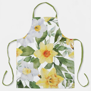 Tablier Retro Jaune et Blanc Daffodique Floral Impression