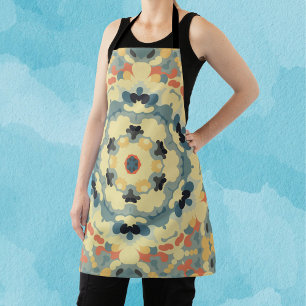 Tablier Rétro Mandala bleu jaune et rouge