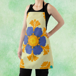 Tablier Rétro Mandala bleu orange et jaune