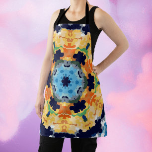 Tablier Rétro Mandala jaune bleu et orange