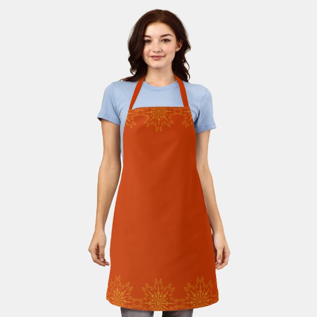 Tablier Retro Mandala Papaya Moyen Apron (Porté)