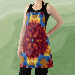 Tablier Retro Mandala rouge bleu et jaune