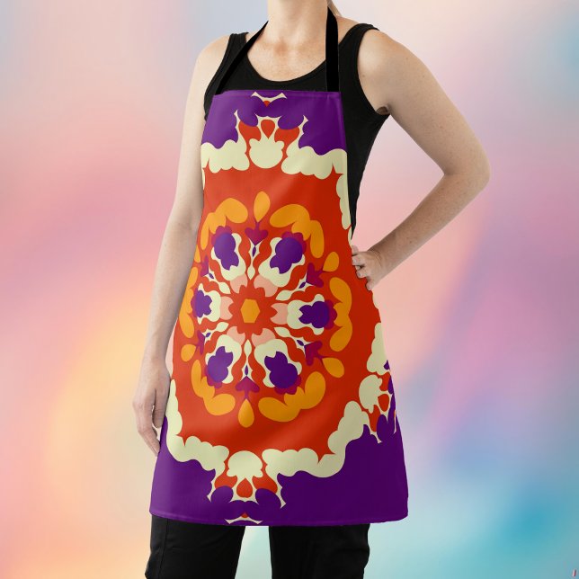 Tablier Rétro Mandala violet rouge et orange (Retro Mandala Aprons from Wormhole Orbital)