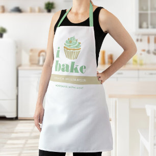 Tablier Retro Mint Green Gold Cupcake Bake Bold Typographi