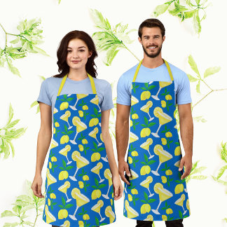 Tablier Retro Preppy Yellow Lemons Lemon Drops on Blue