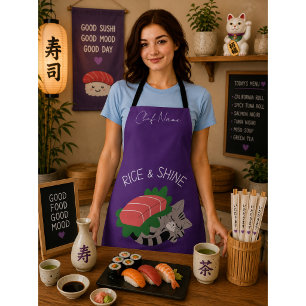 Tablier Riz et brillant, chat sushi