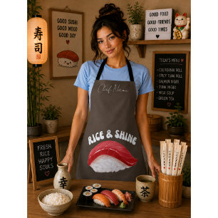 Tablier Riz et brillant, chat sushi