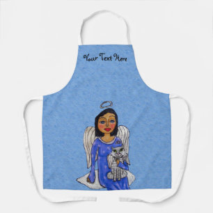 Tablier Robe Bleue Angel tenant Chat Ange sur Nuage