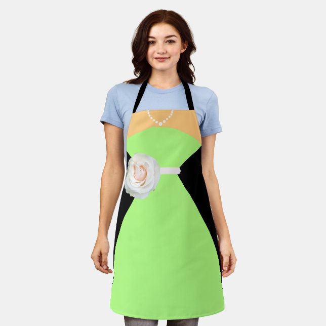 Tablier Robe de demoiselle d'honneur Sage vert avec Fleur  (Porté)
