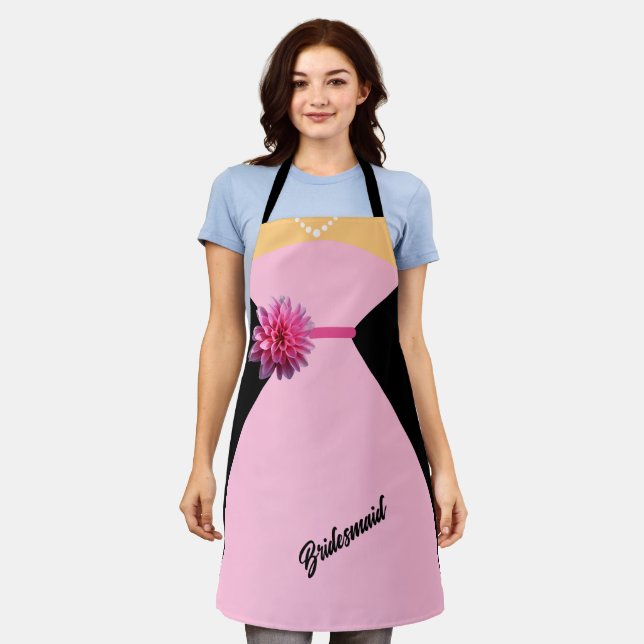 Tablier Robe de demoiselle rose avec Fleur rose Personnali (Porté)