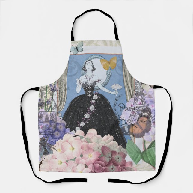 Tablier Robe élégante bleue pour femme, fantaisie florale  (Recto)