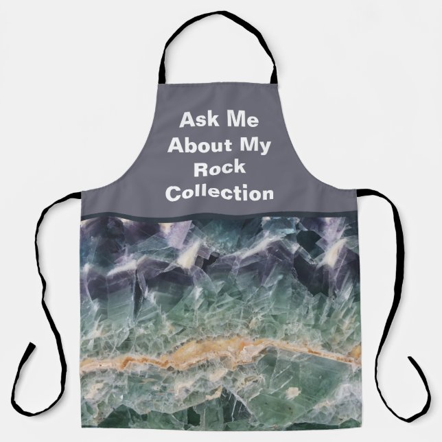 Tablier Rock Collector Humour violet vert pierre polie (Recto)