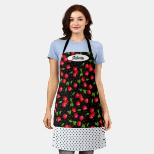 Tablier Rockabilly Points et Cerises Rouges Personnalisés