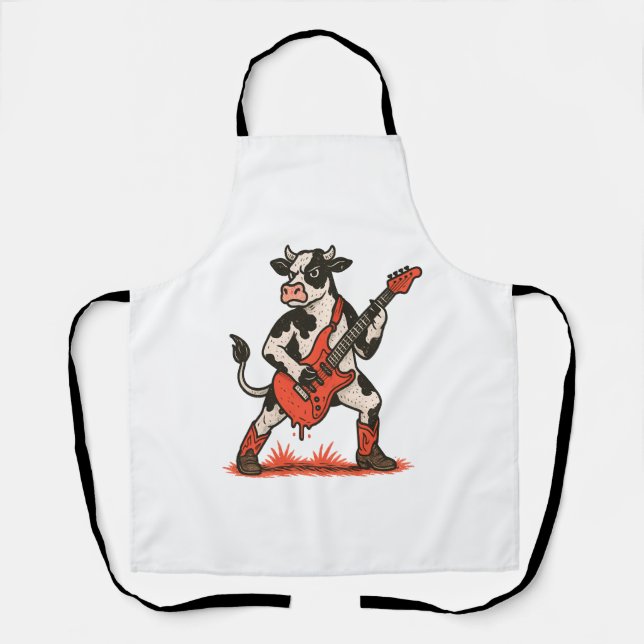Tablier Rocker Cow, Vache Jouant de la guitare (Recto)