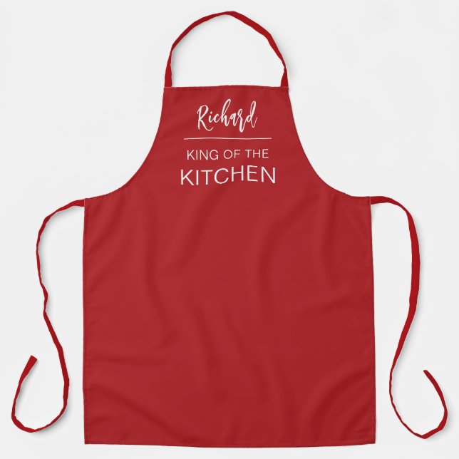 Tablier Roi moderne du nom de la cuisine. Rouge royal (Recto)