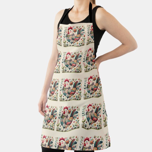 Tablier Rooster de Patchwork Folk aux accents floraux (Insitu)