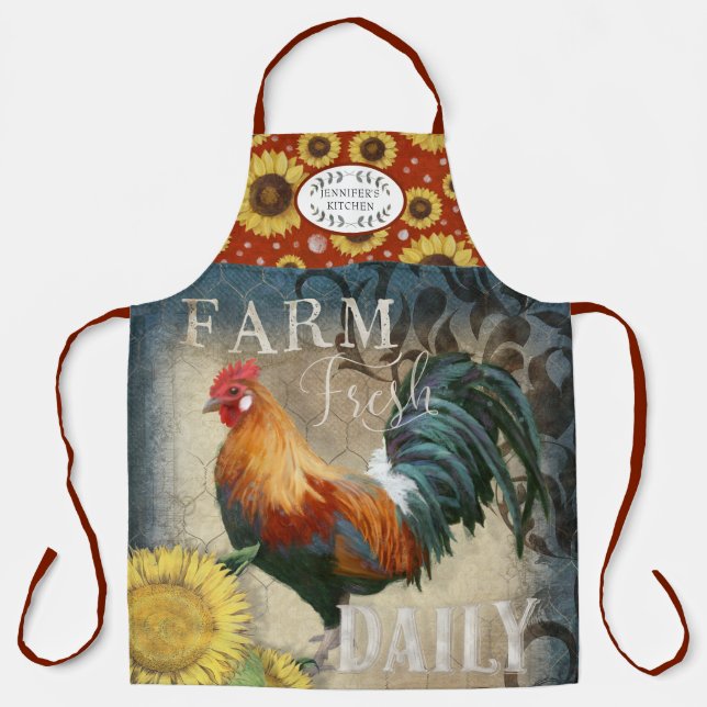 Tablier Rooster rustique de ferme sur tournesol Nom de la  (Recto)
