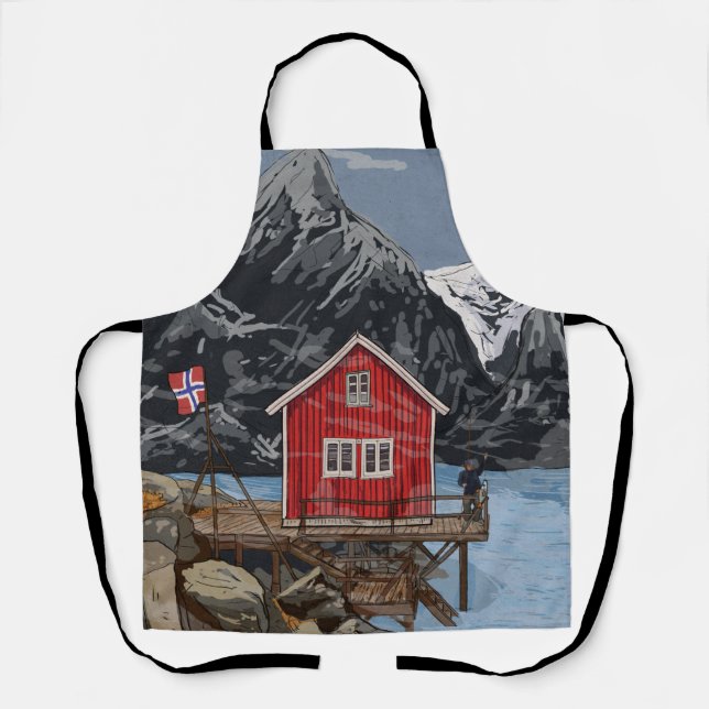 Tablier Rorbu Lofoten Bergen Norvège Illustration du paysa (Recto)