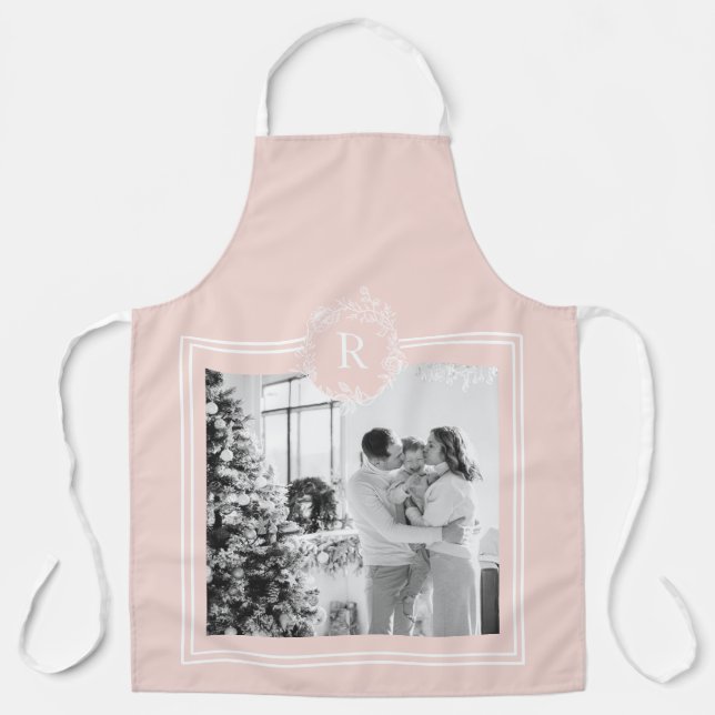 Tablier Rose et blanc modernes | Photo de famille | Initia (Recto)