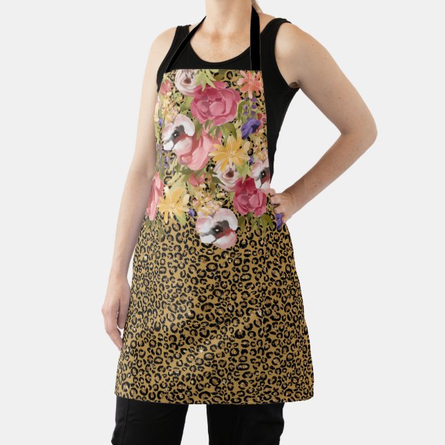 Tablier Rose Floral Fleur Or Leopard Jaguar Rose (Insitu)