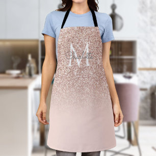 Tablier Rose Gold Glitter Monogramme Rose Pâle Féminin Scr