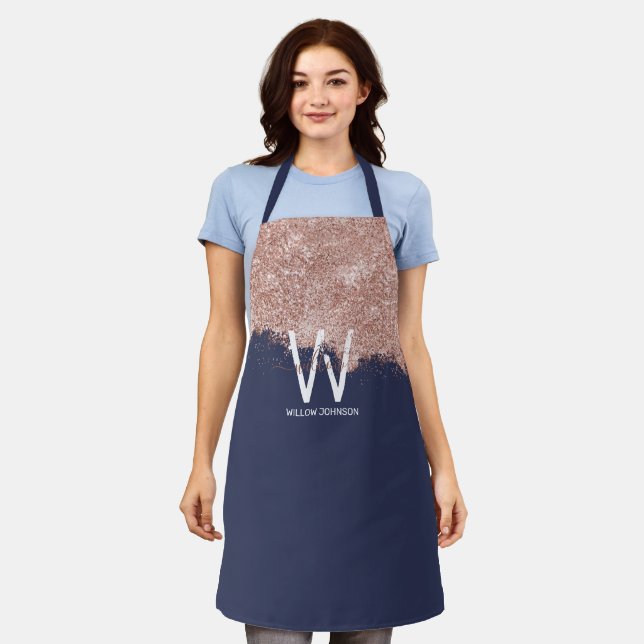 Tablier Rose Gold Navy Blue Girl Parties scintillant pouss (Porté)