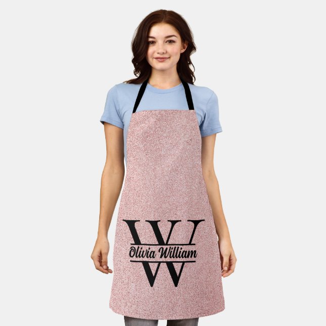 Tablier Rose Gold Pailleté Monogramme | Étincelle Moderne  (Porté)
