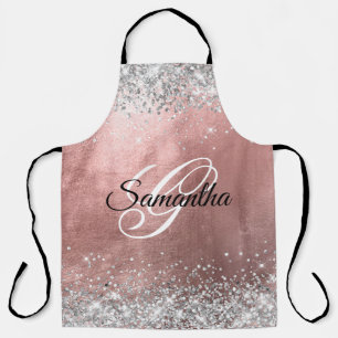 Tablier Rose Gold Paillettes Argent Monogramme Fantaisie