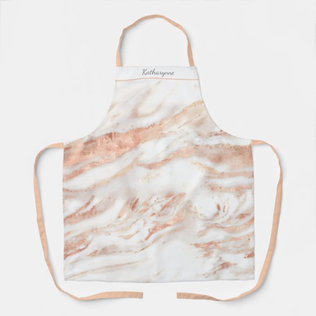 Tablier Rose moderne marbre d'huile d'or personnalisé (Recto)