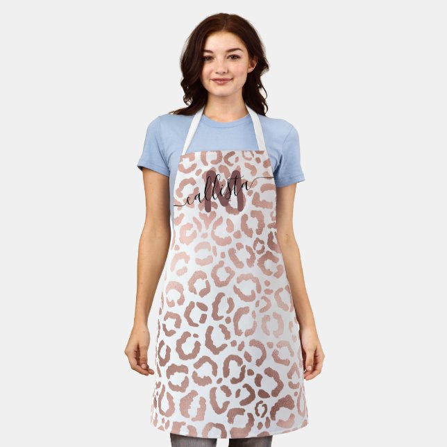 Tablier Rose moderne or blanc léopard Cheetah Monogramme (Porté)