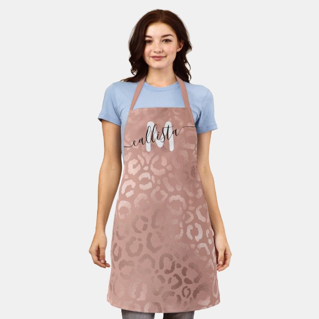 Tablier Rose moderne or rose léopard Cheetah Monogramme (Porté)