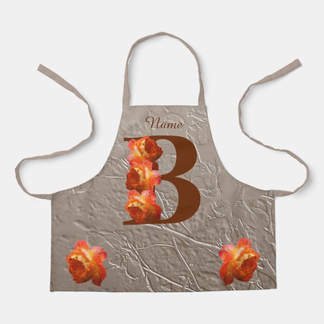 Tablier Rose orange Monogramme initial B Votre nom (Recto)