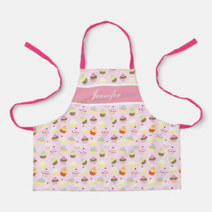 Tablier rose personnalisé pour fille avec cupcake