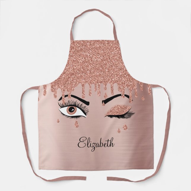 Tablier Rose Pink Gold Eyelashes Déchets Nom de la Parties (Recto)