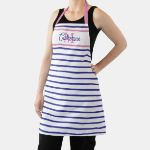 Tablier Rose Prépa et Rayure Simple Monogramme Bleu Marine