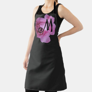 Tablier Rose rose classique monogramme noir cuisine mignon